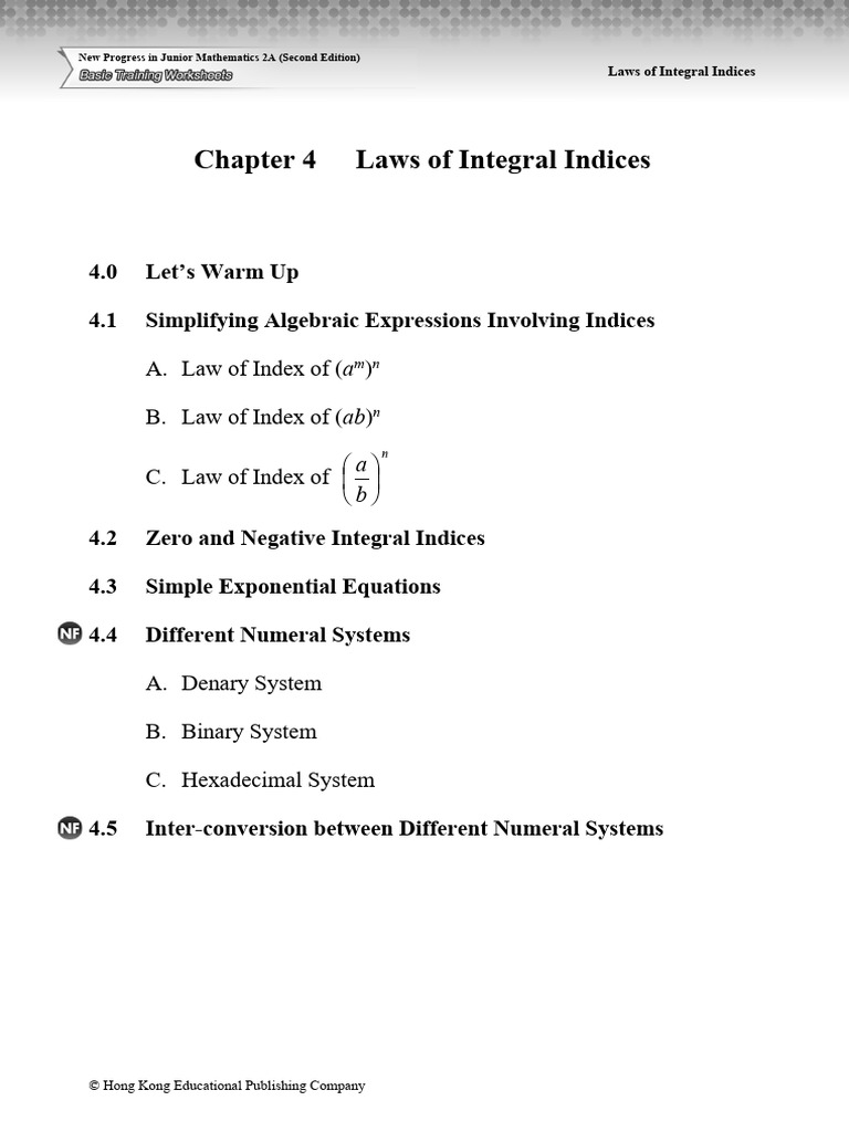 2A Ch04 Laws of Integral Indices WS BasicTraining Sol E | PDF ...