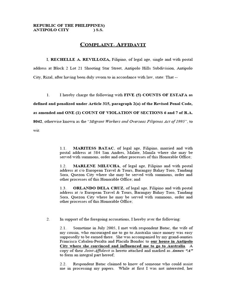 Revillosa Complaint Antipolo | PDF | Justice | Crime & Violence