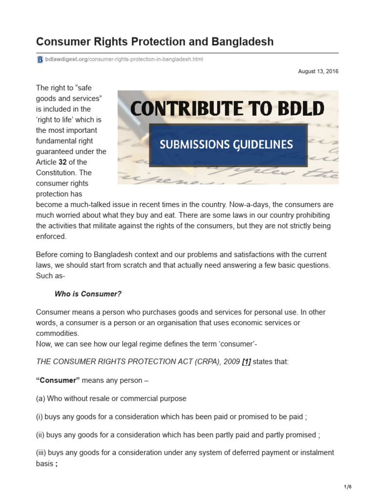 Consumer Rights Protection and Bangladesh | PDF | Consumer Protection ...