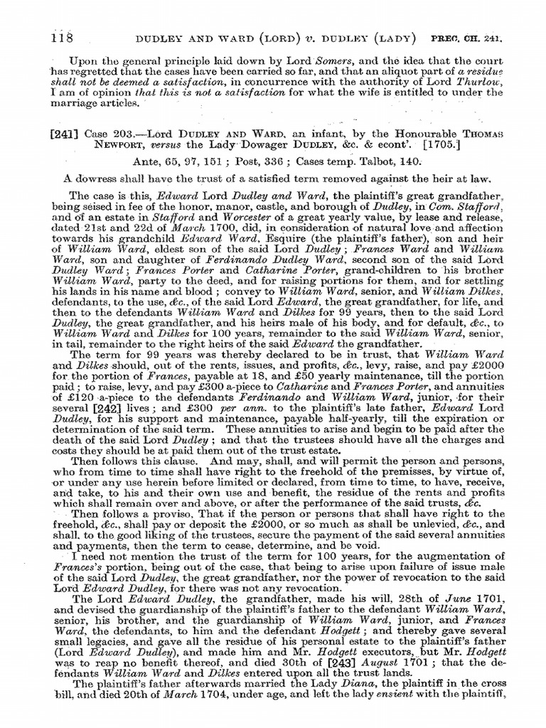 Dudley V Dudley (1705) Prech. Ch. 241 | PDF | Trust Law | Common Law