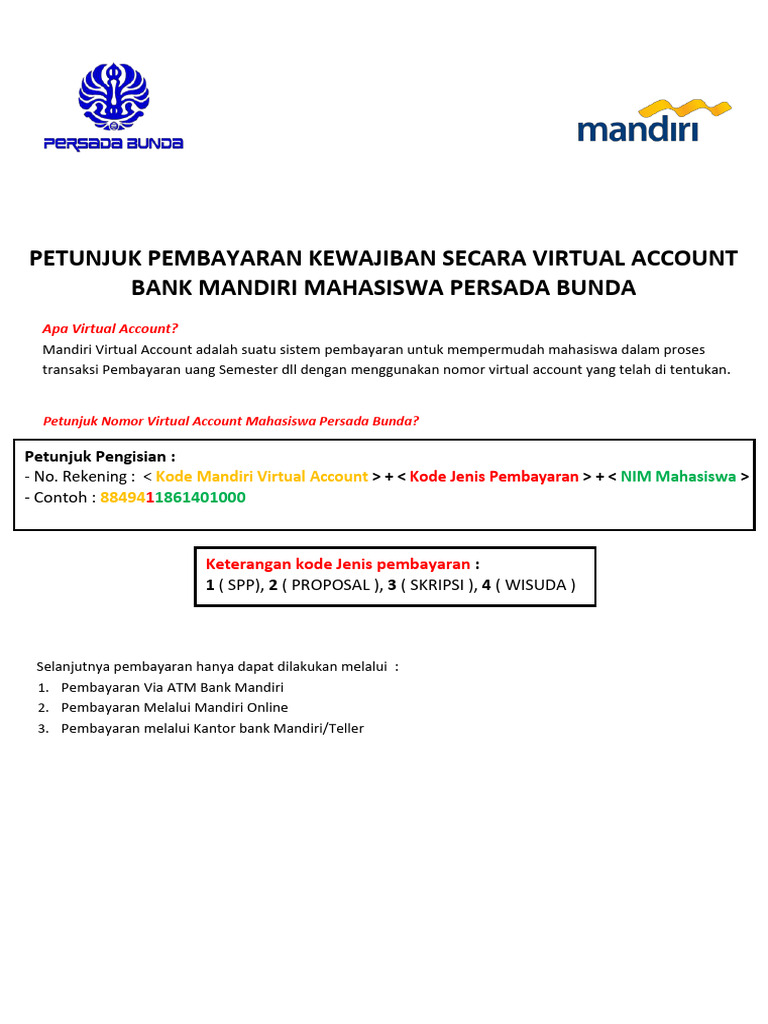 Petunjuk Pembayaran Virtual Account Mandiri | PDF