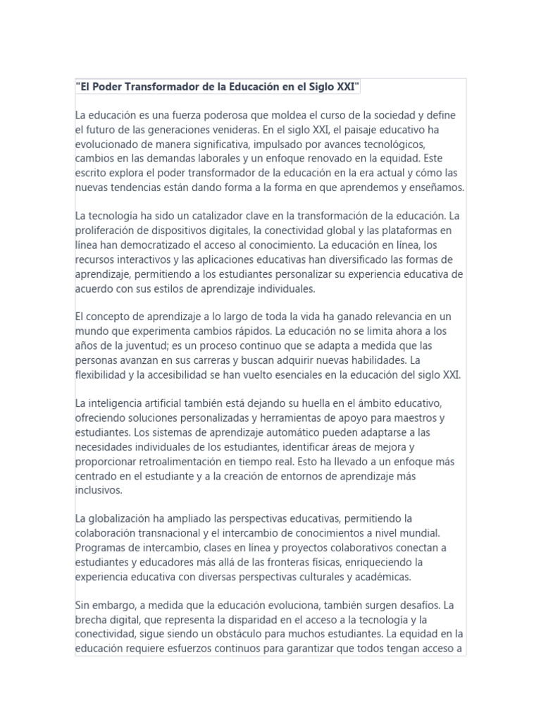 El Poder Transformador de La Educación en El Siglo XXI | PDF ...