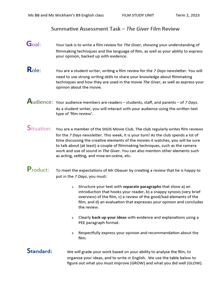 89EnE_Term_2_Film_Study_Summative_Assessment PDF Accuracy And