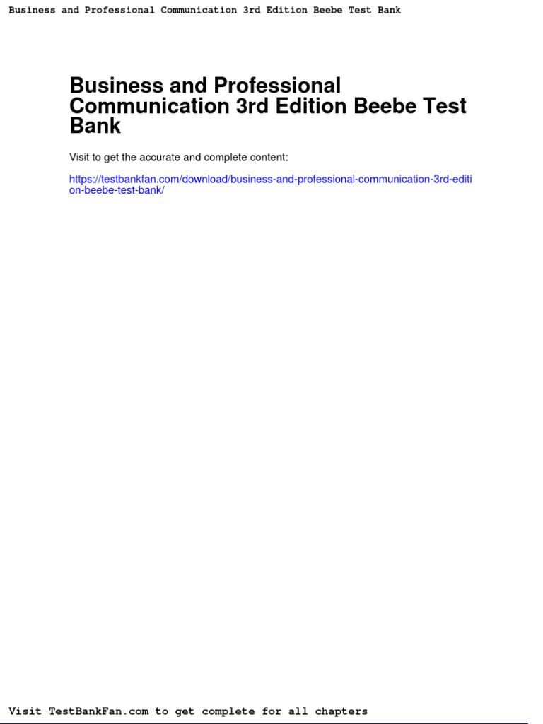 Full Download Business and Professional Communication 3rd Edition Beebe ...
