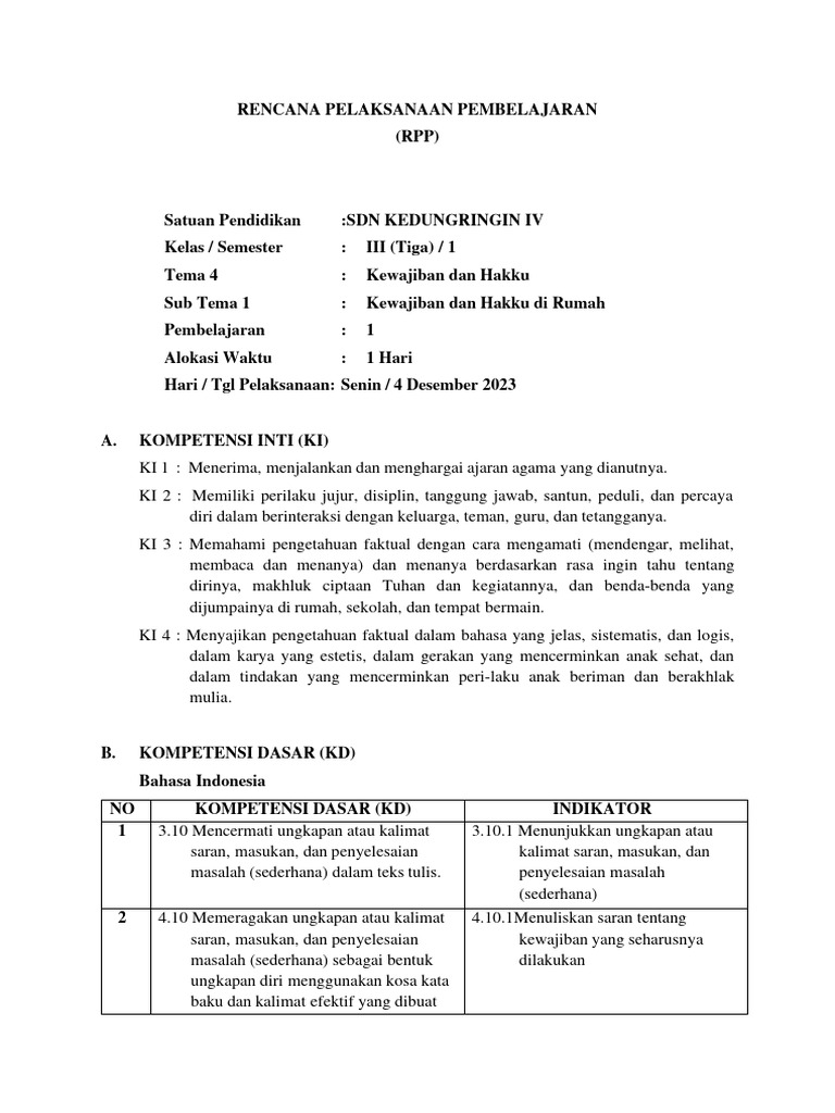 Contoh RPP Pembelajaran SD Kelas III | PDF | Karier & Perkembangan