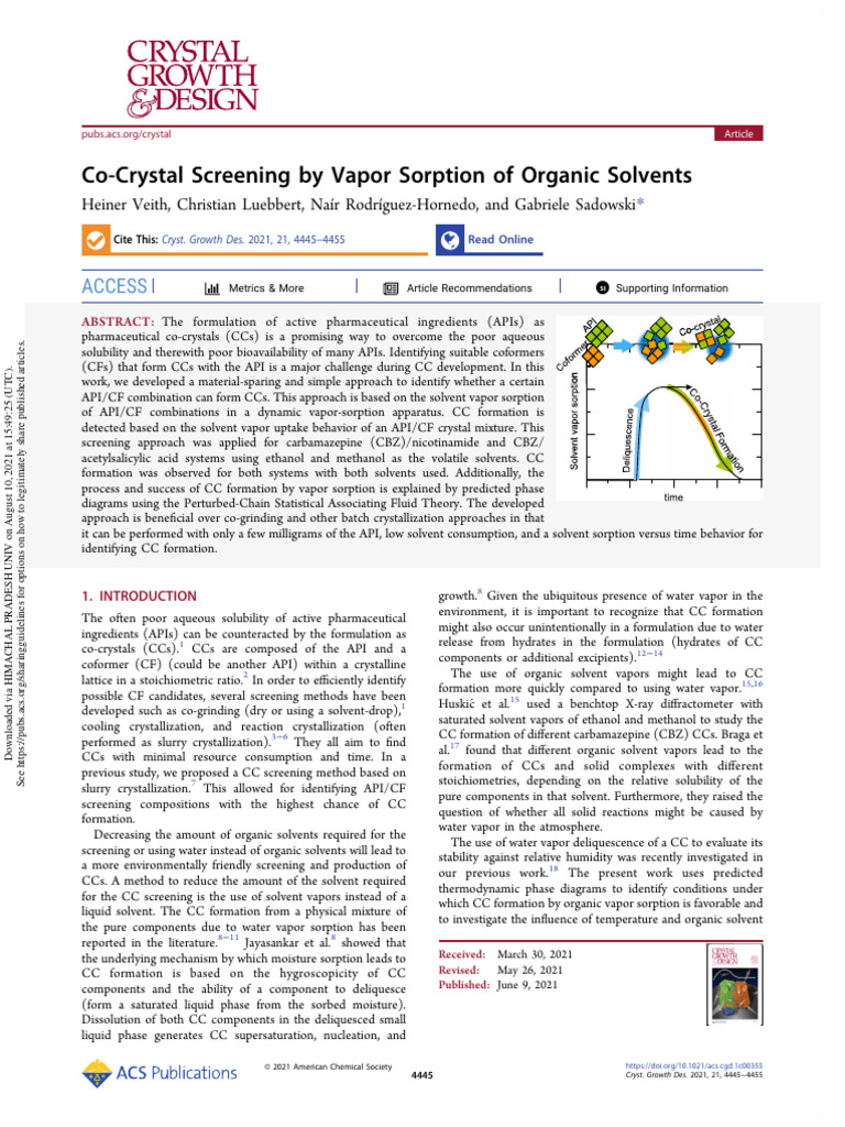 Co-Crystal Screening via Vapor Sorption | PDF | Solubility | Phase (Matter)