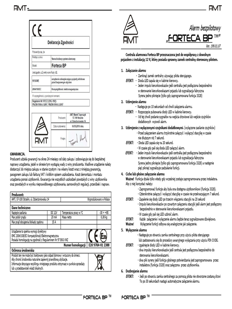 FORTECA BP 199.01.07 - Instrukcja I Schemat | PDF