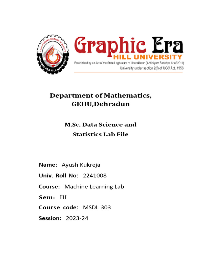 Ayush Kukreja's Machine Learning Lab Report | PDF | Cluster Analysis ...