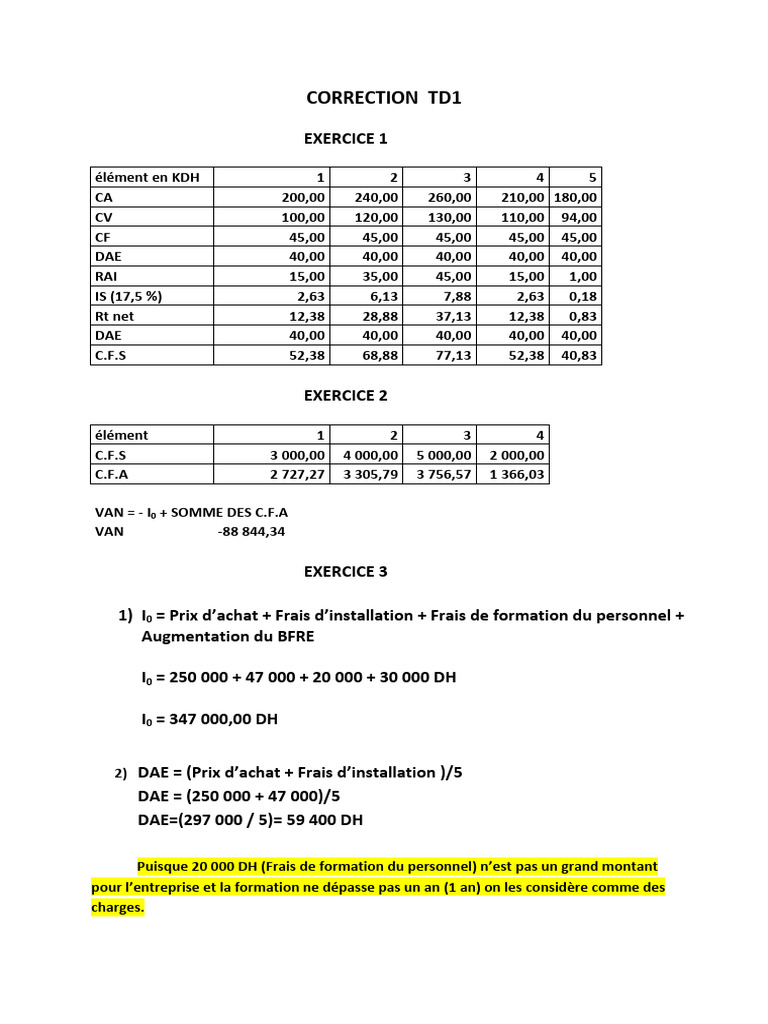 Correction TD1 | PDF | Dépréciation | Argent