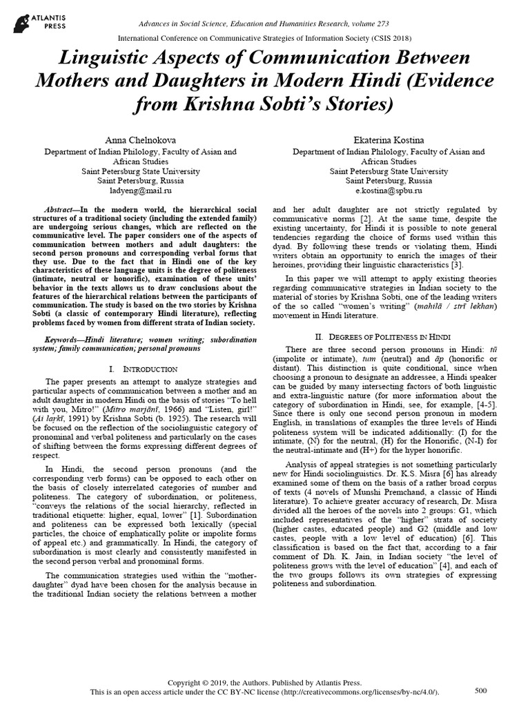 Linguistic aspects of communication between mothers and daughters in