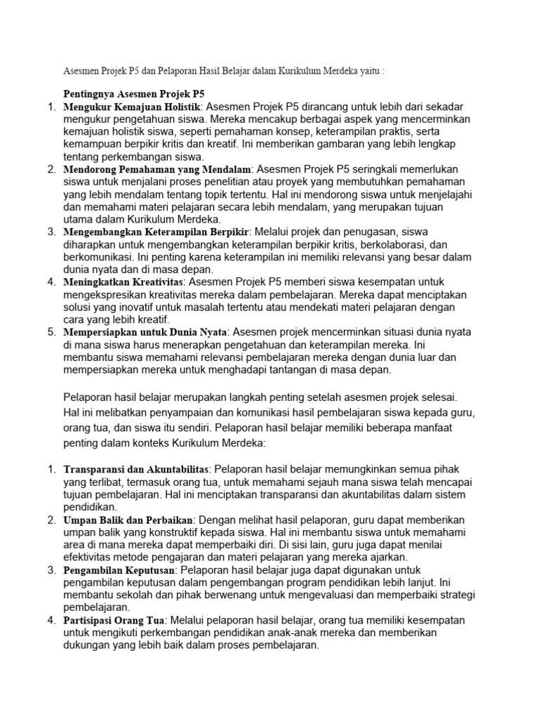 Asesmen Projek P5 dalam Kurikulum Merdeka | PDF
