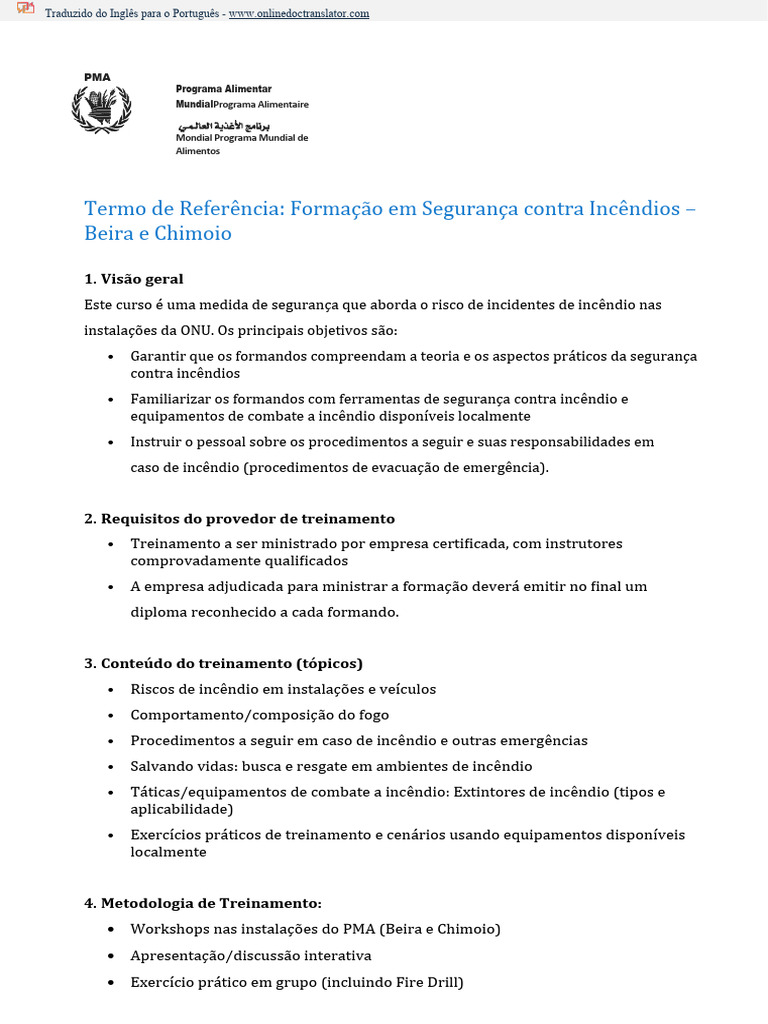 ToR - Basic Fire Safety Training - En.pt | PDF