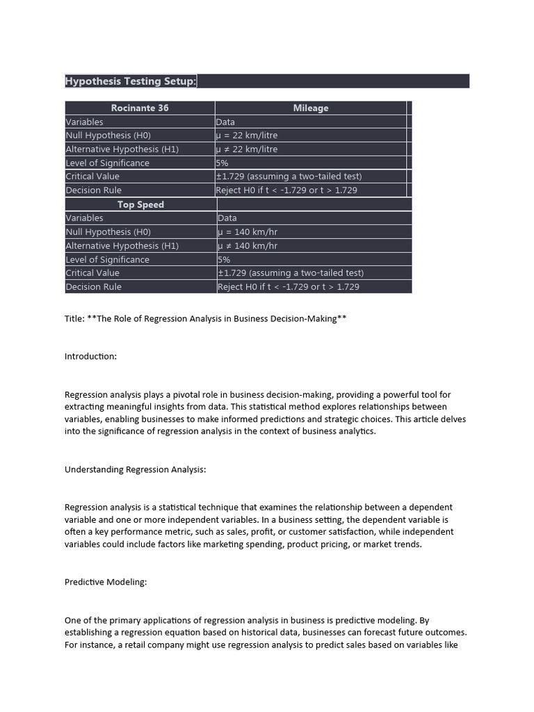 Regression Analysis in Business Insights | PDF | Regression Analysis ...