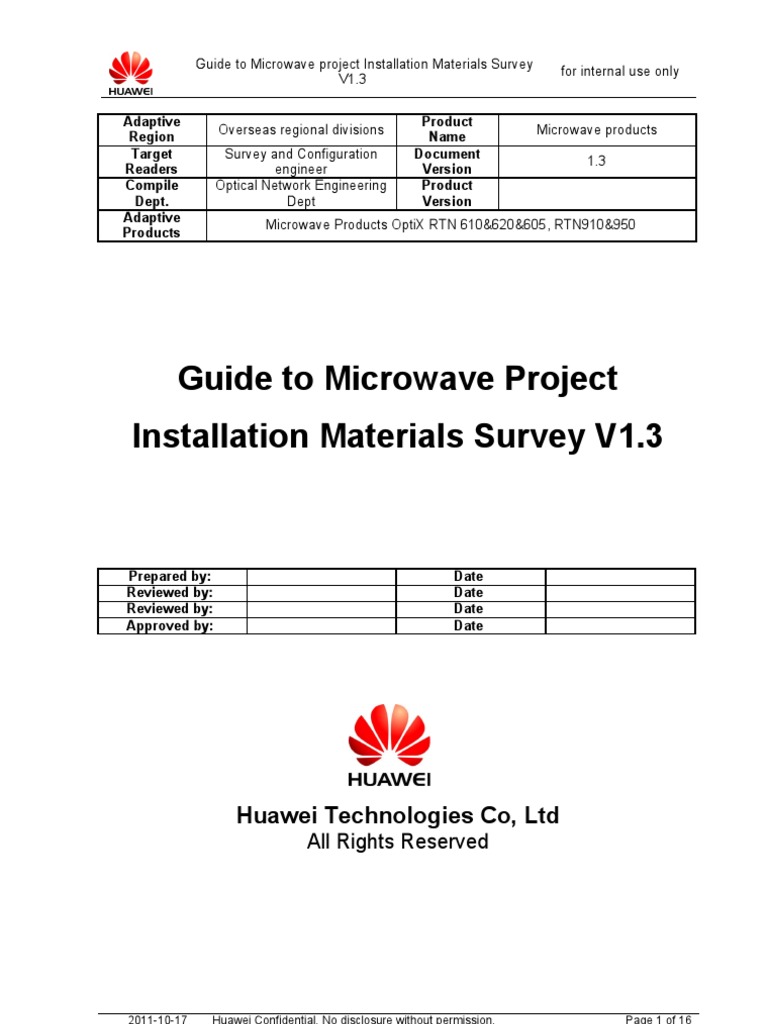 Microwave Installation Materials Guide | PDF | Surveying | Power Supply