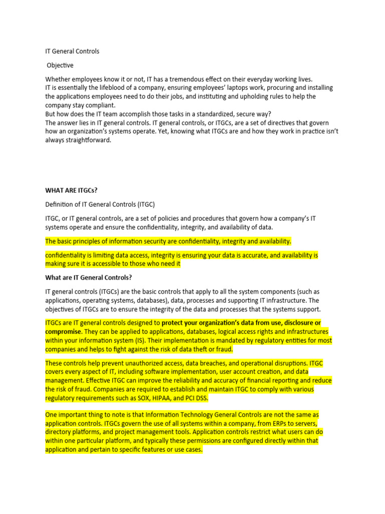 Understanding IT General Controls (ITGCs) | PDF | Information Security ...