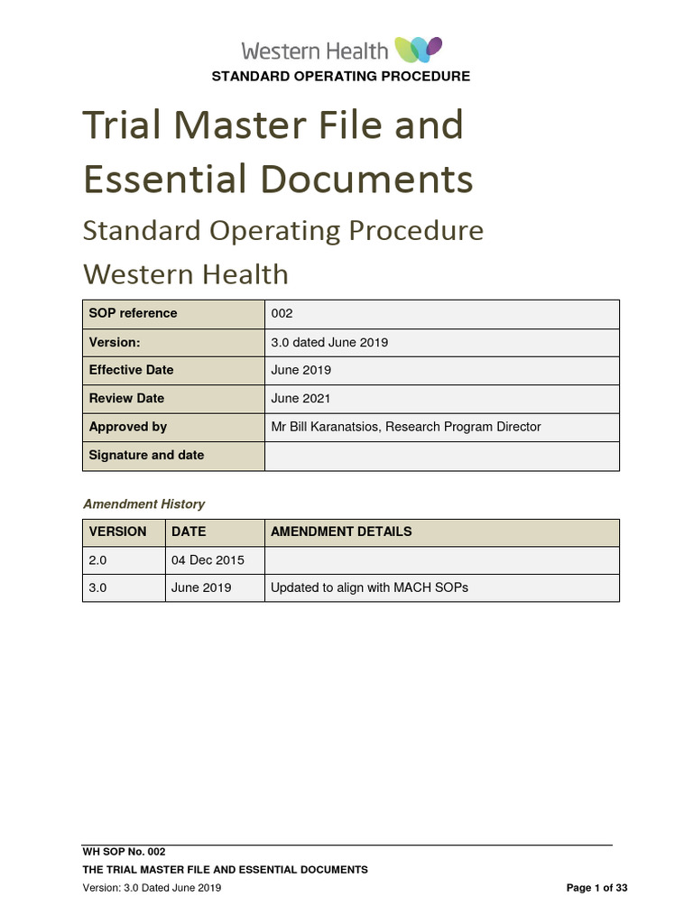 Standard Operating Procedure Trial Master File and 421 Main Evidence in ...