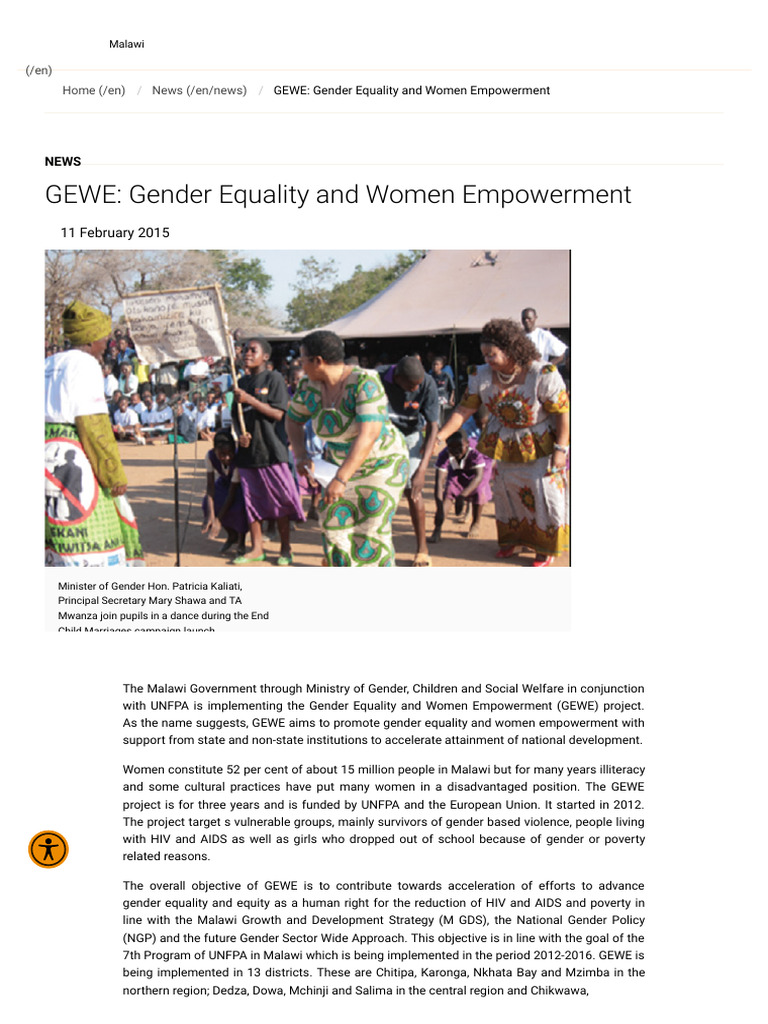 GEWE Project: Empowering Women in Malawi | PDF | Gender Equality ...