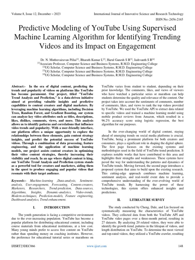 Predictive Modeling of YouTube Using Supervised Machine Learning ...