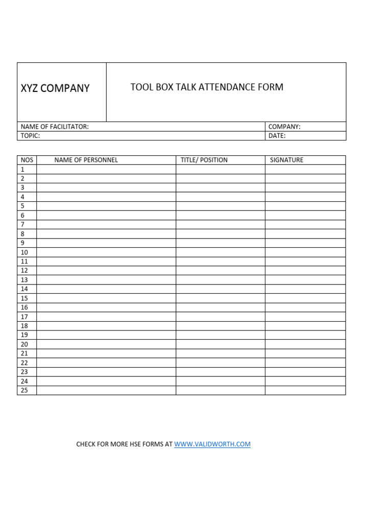 Toolbox Talk Attendance Form (2) PDF