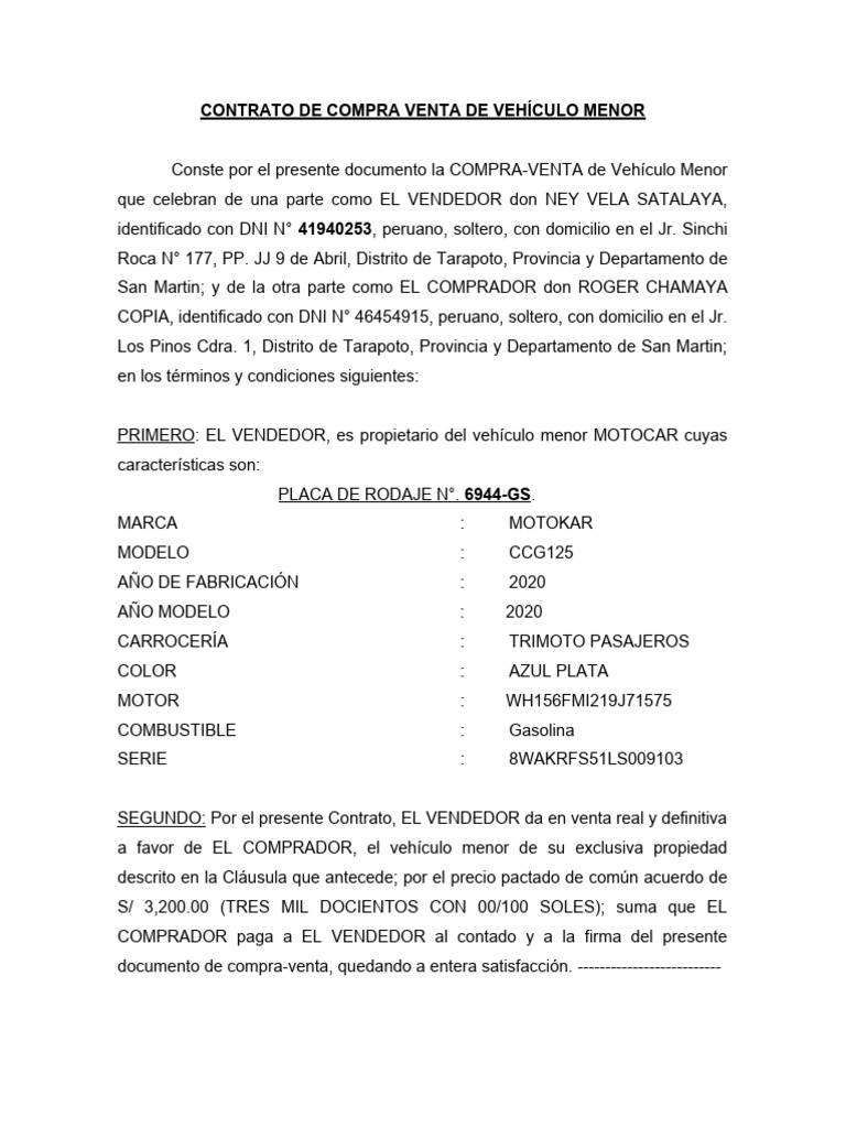 Compra Venta de Motocar - Roger | PDF | Finanzas y dinero