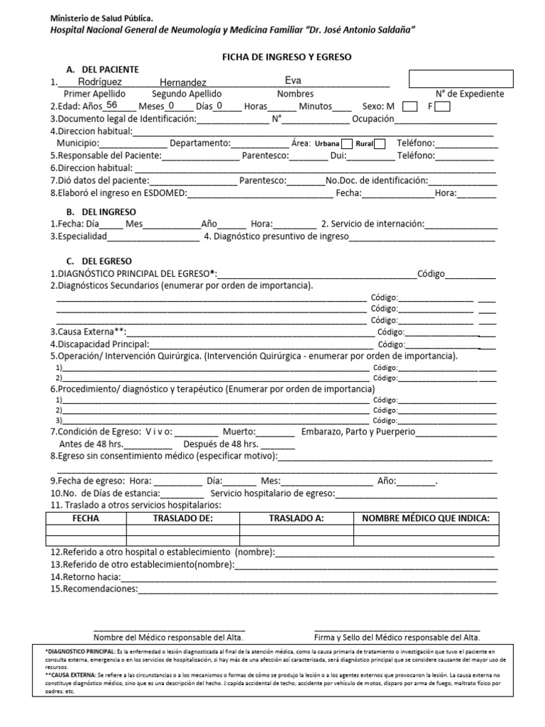 Ficha de Ingreso Hospitalario | PDF | Hospital | Epidemiología