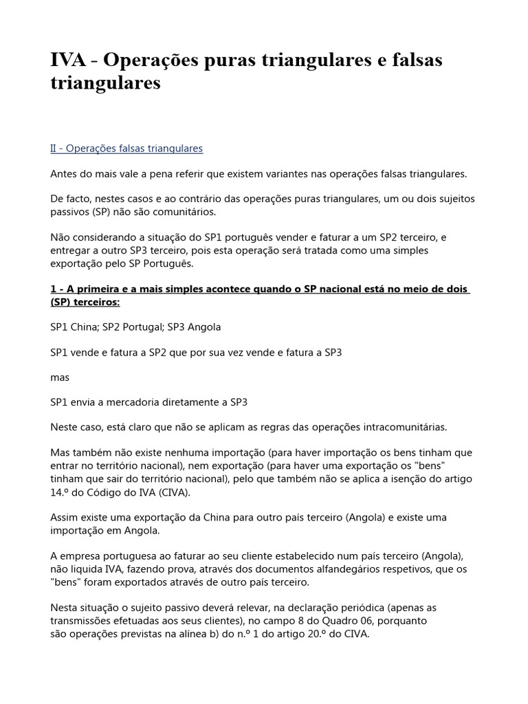 IVA - Operações Triangulares 2 | PDF | Finanças e Administração de ...