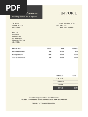 Service Invoice With Tax Calculations