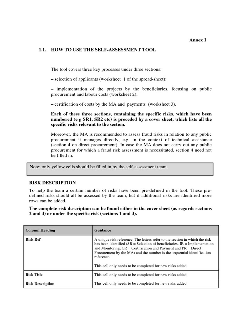 Self-Assessment Tool for Risk Management | PDF | Risk | Risk Assessment