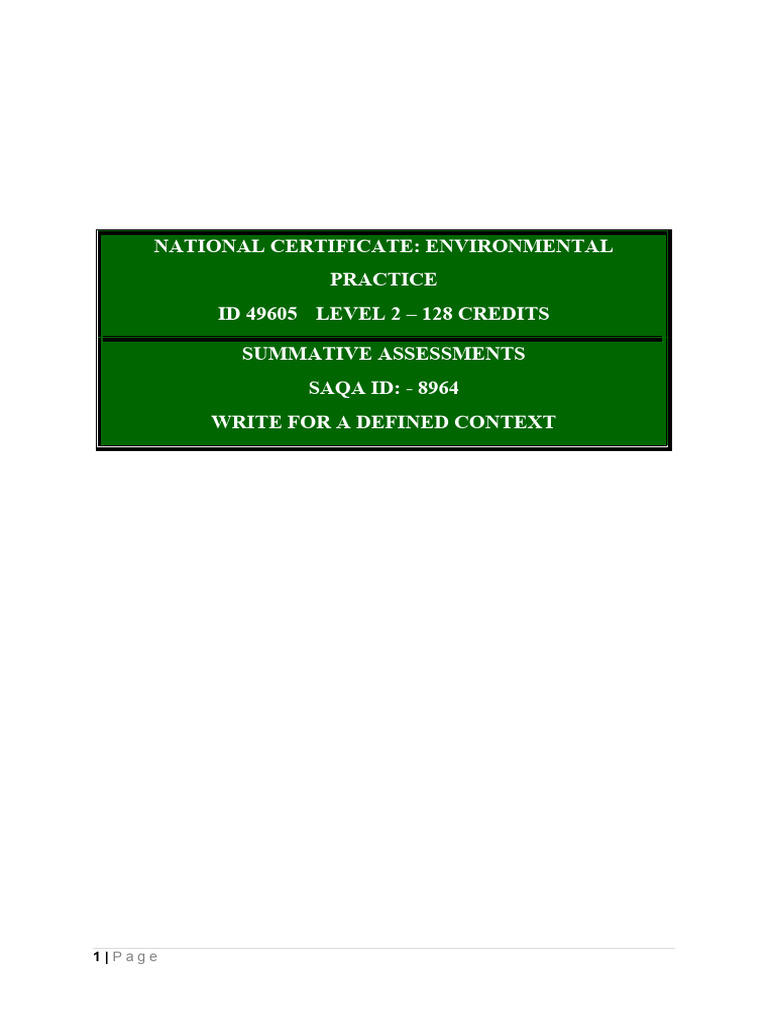 Level 2 Environmental Practice Assessment | PDF