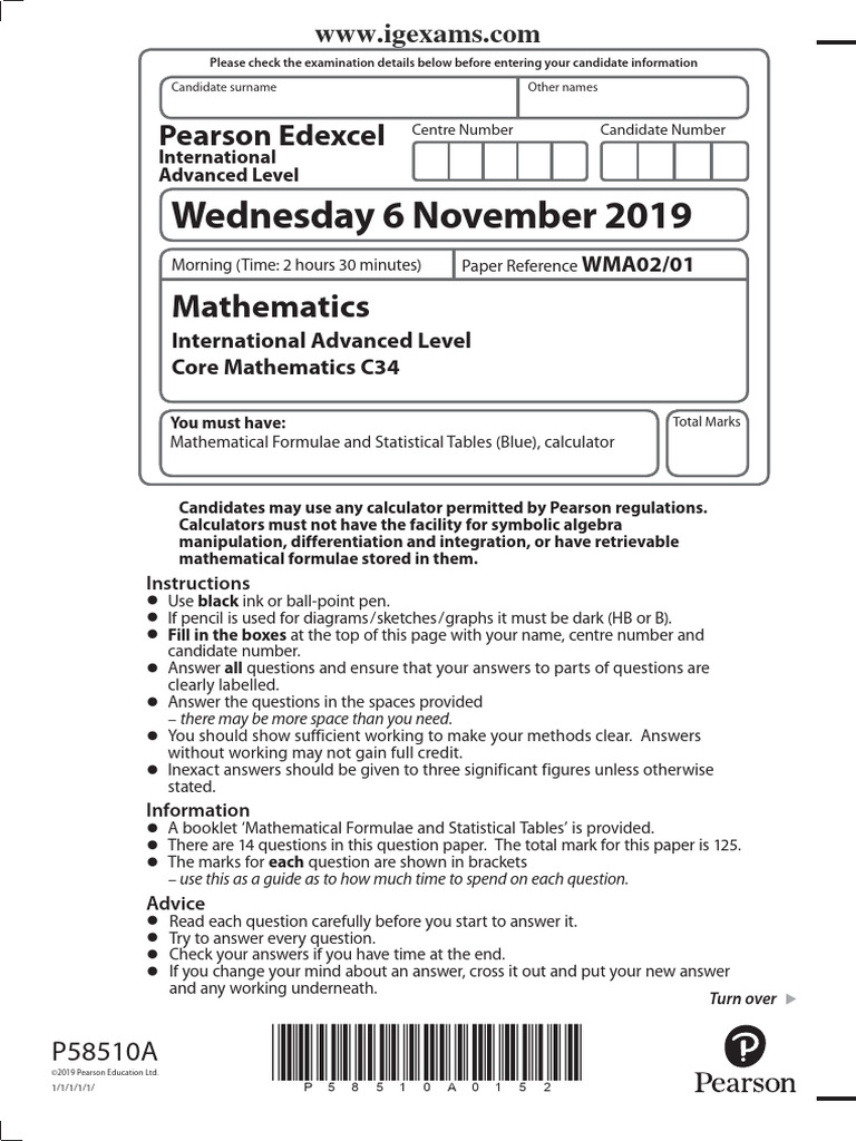 Mathematics Exam Paper WMA02/01 | PDF | Mathematics | Calculator