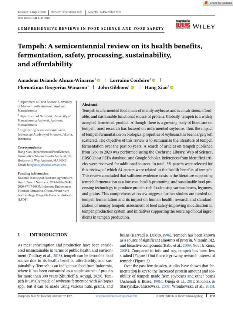 Tempeh: Health Benefits & Sustainability Review | PDF | Fat | Soybean