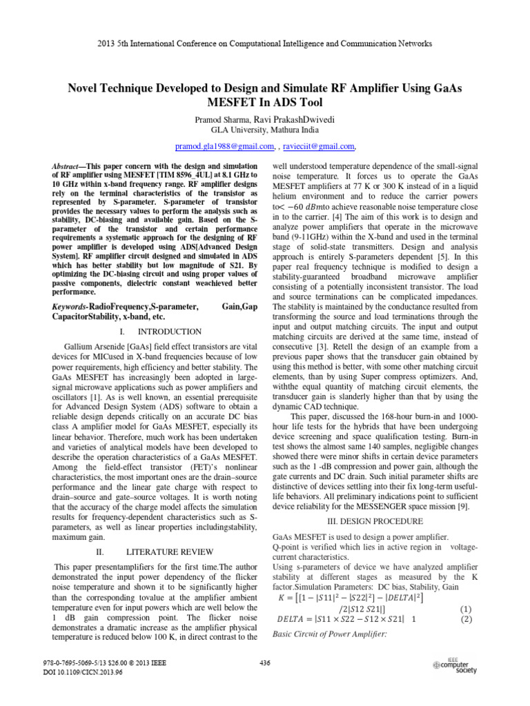 Novel Technique Developed To Design and Simulate RF Amplifier Using
