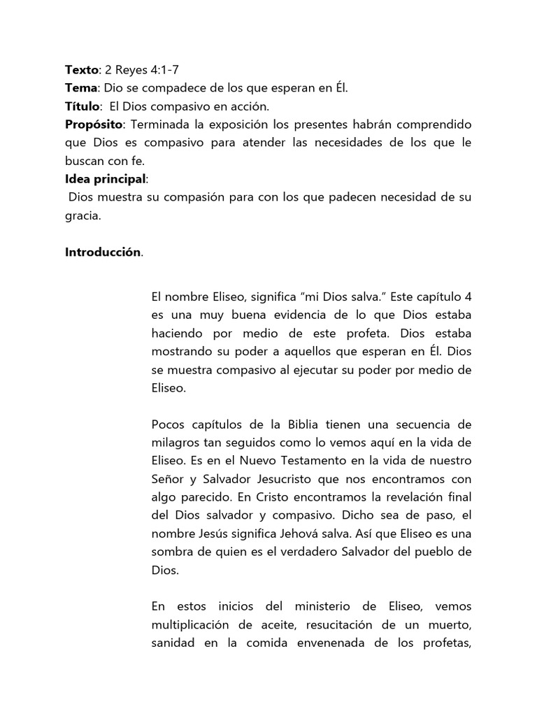 Compasión divina en 2 Reyes 4:1-7 | PDF | Jesús | Dios