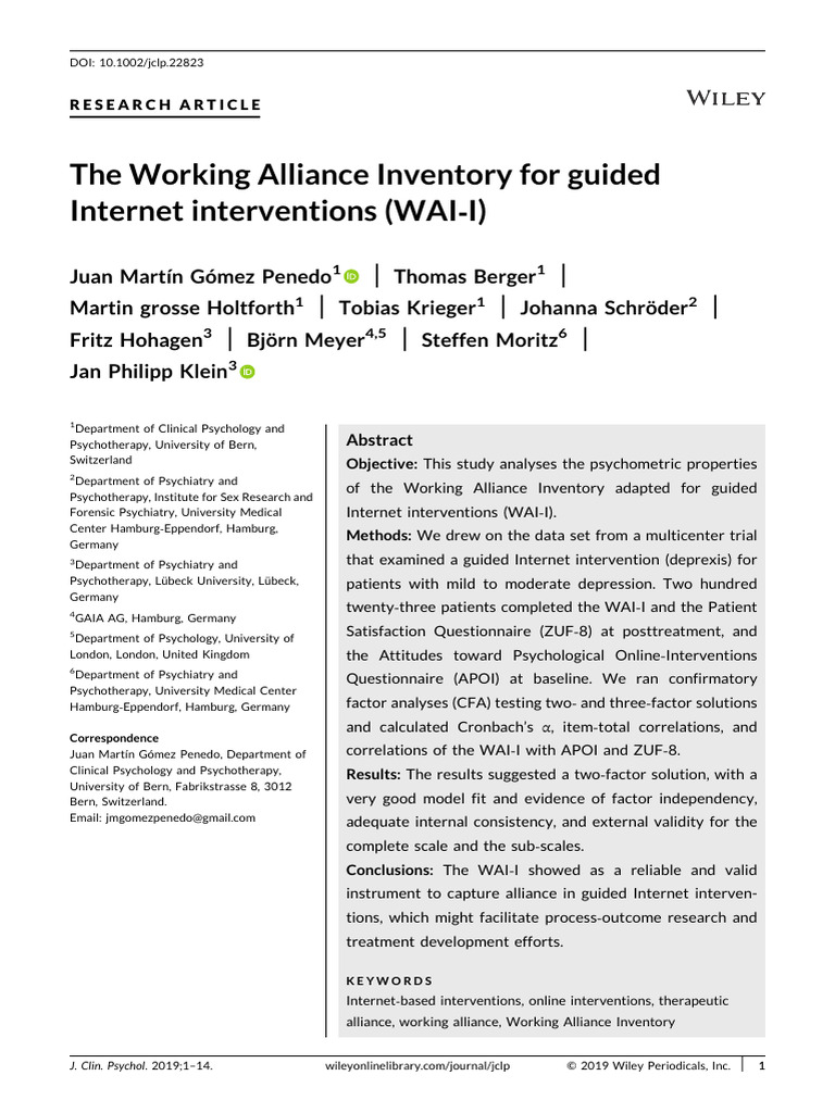 The Working Alliance Inventory For Guided | Download Free PDF ...