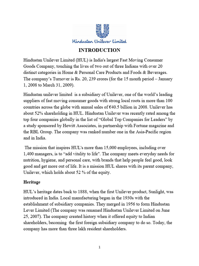 Hindustan Unilever Project Pdf Unilever Sustainability