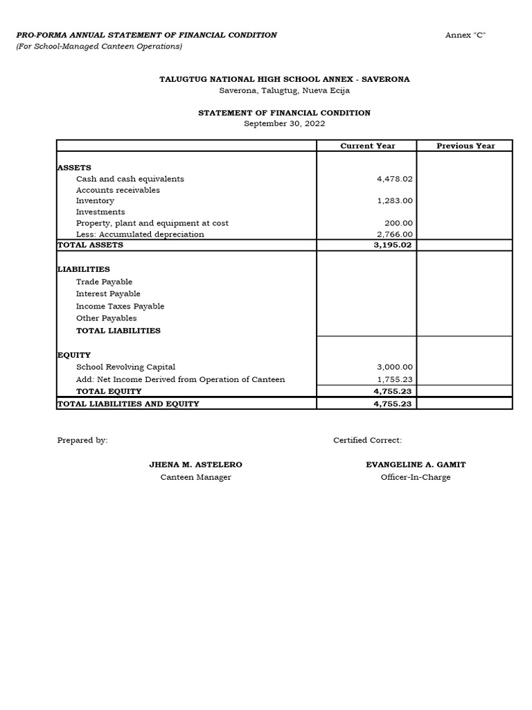 TNHS CANTEEN REPORT PDF Statement Expense