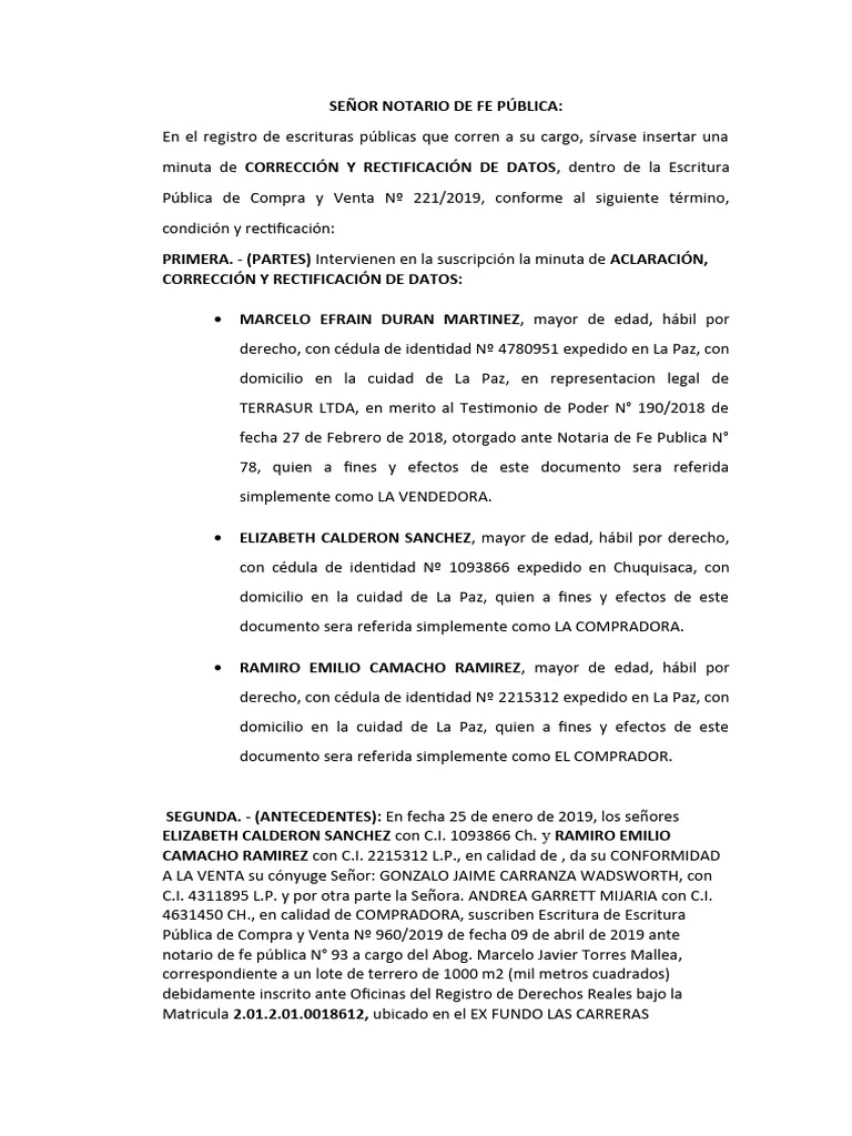 Minuta dra garrett terreno adriana 1 pdf derecho civil common law 