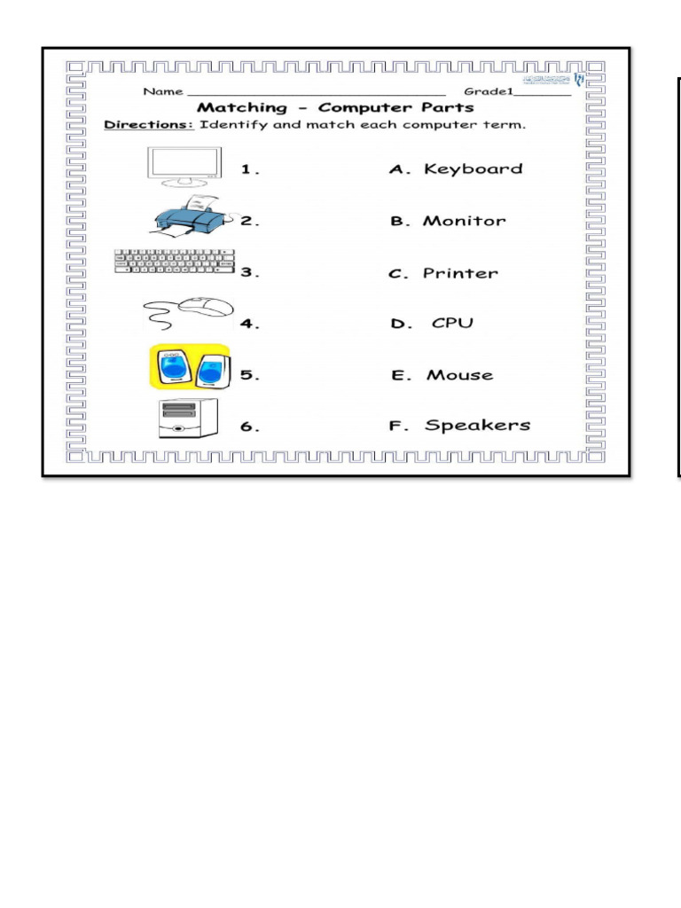 Computer Parts Grade 1 Activity | PDF