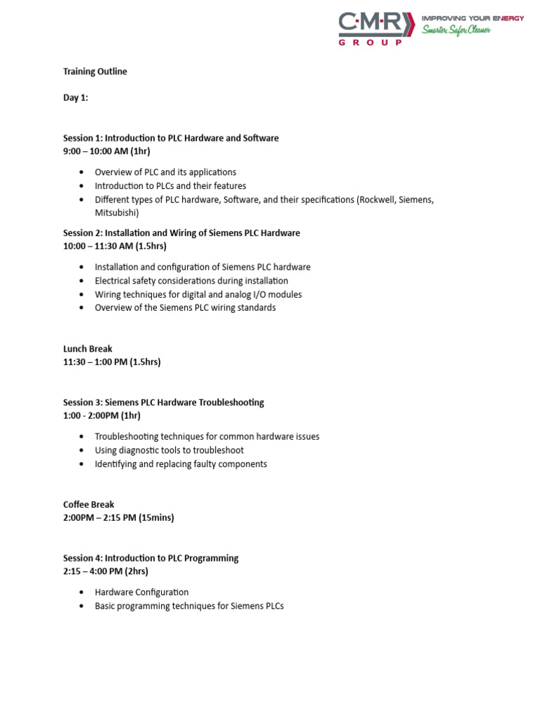 Siemens PLC Training Course Outline | PDF