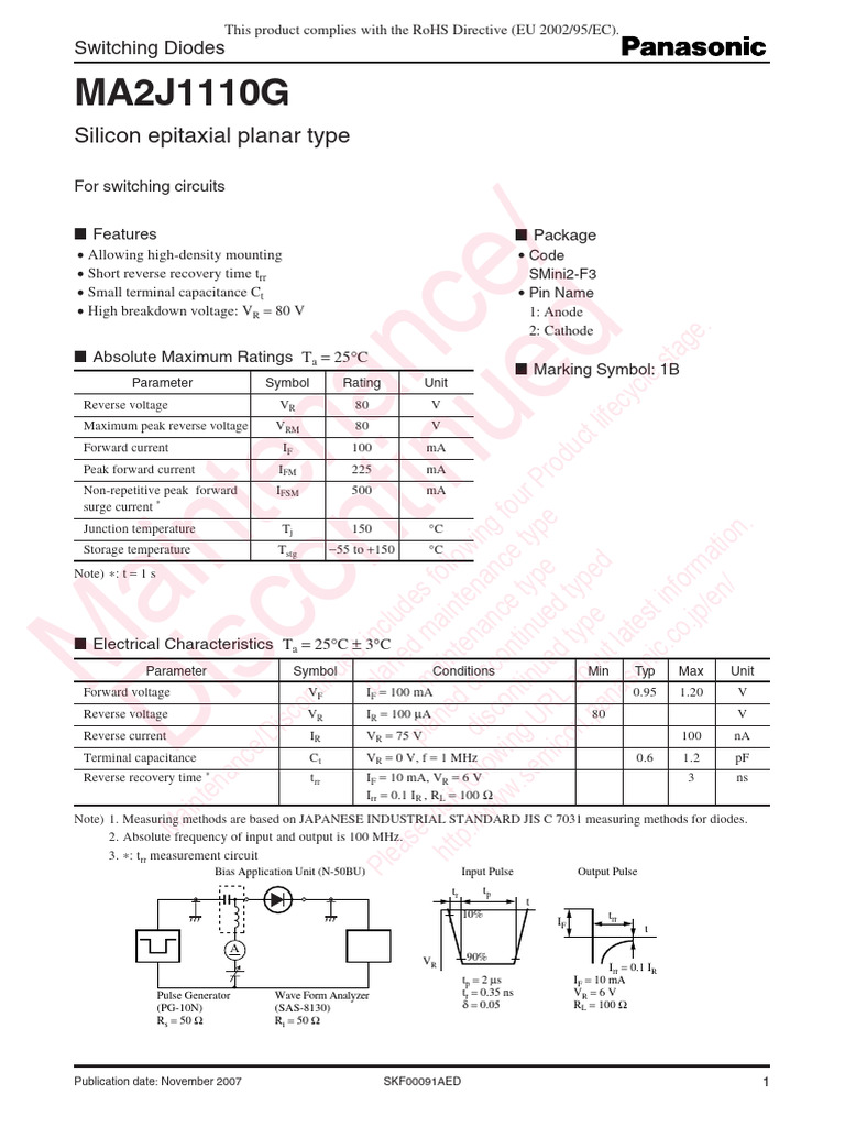 MA2ZD02 Switching Diode Specifications | PDF | Diode | Electrical Equipment