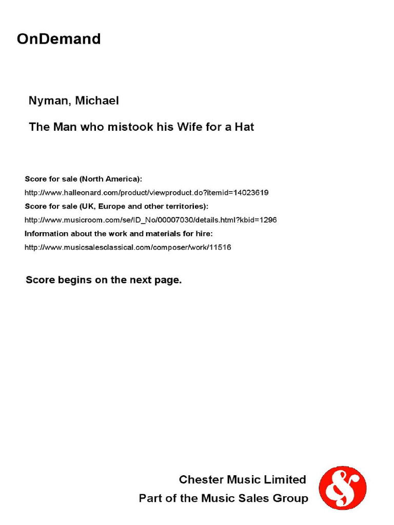 Nyman The Man Who Mistook | PDF