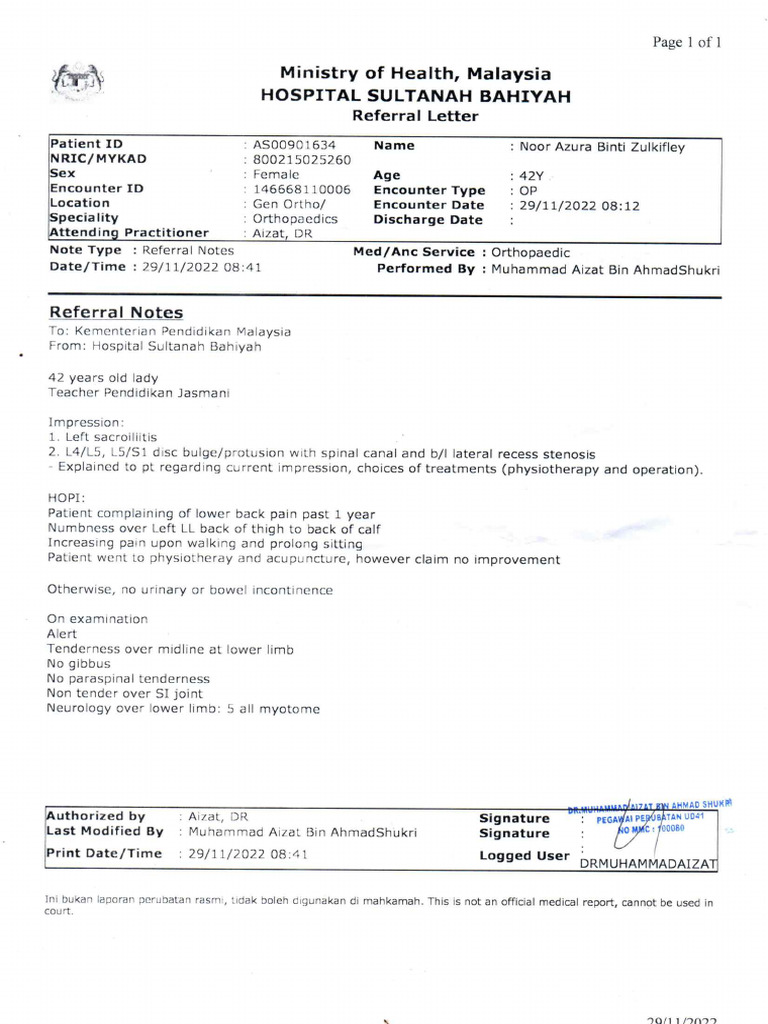 Surat Rujukan Hospital | PDF