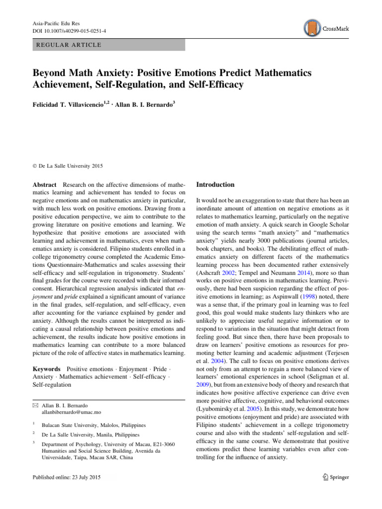 Positive Emotions Boost Math Success | PDF | Self Efficacy | Emotions