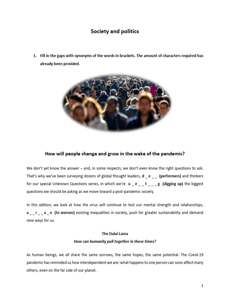 Society and Politics - Worksheet | PDF | Silvio Berlusconi | Loneliness