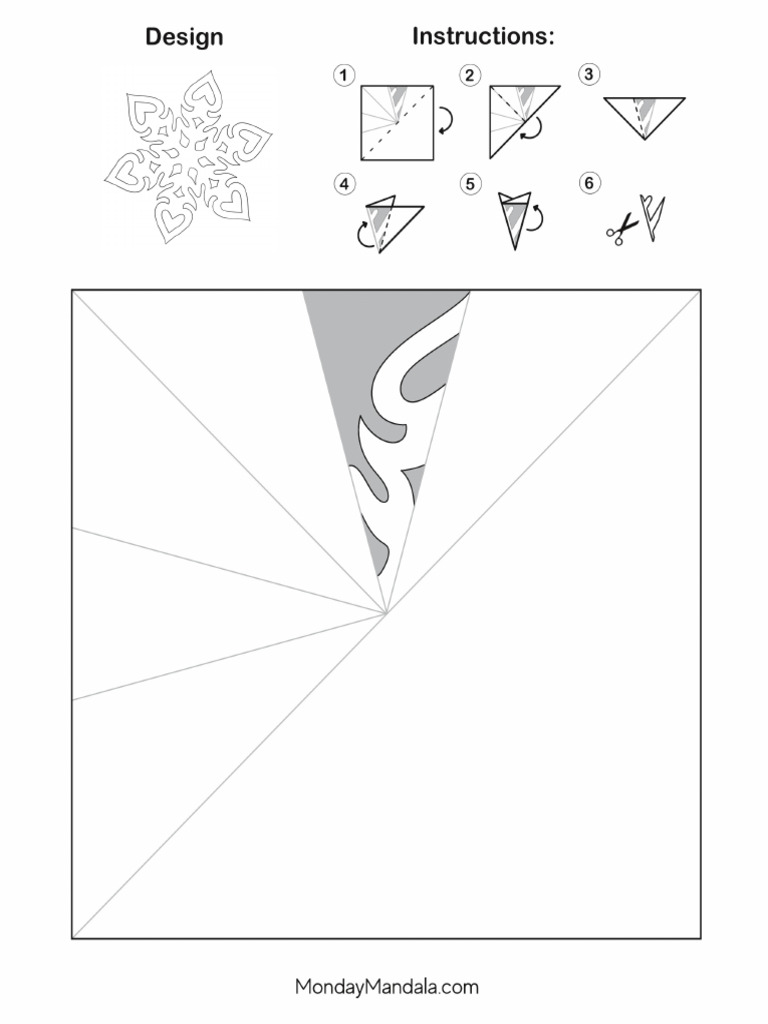 Paper Snowflake Heart Pattern Template PDF