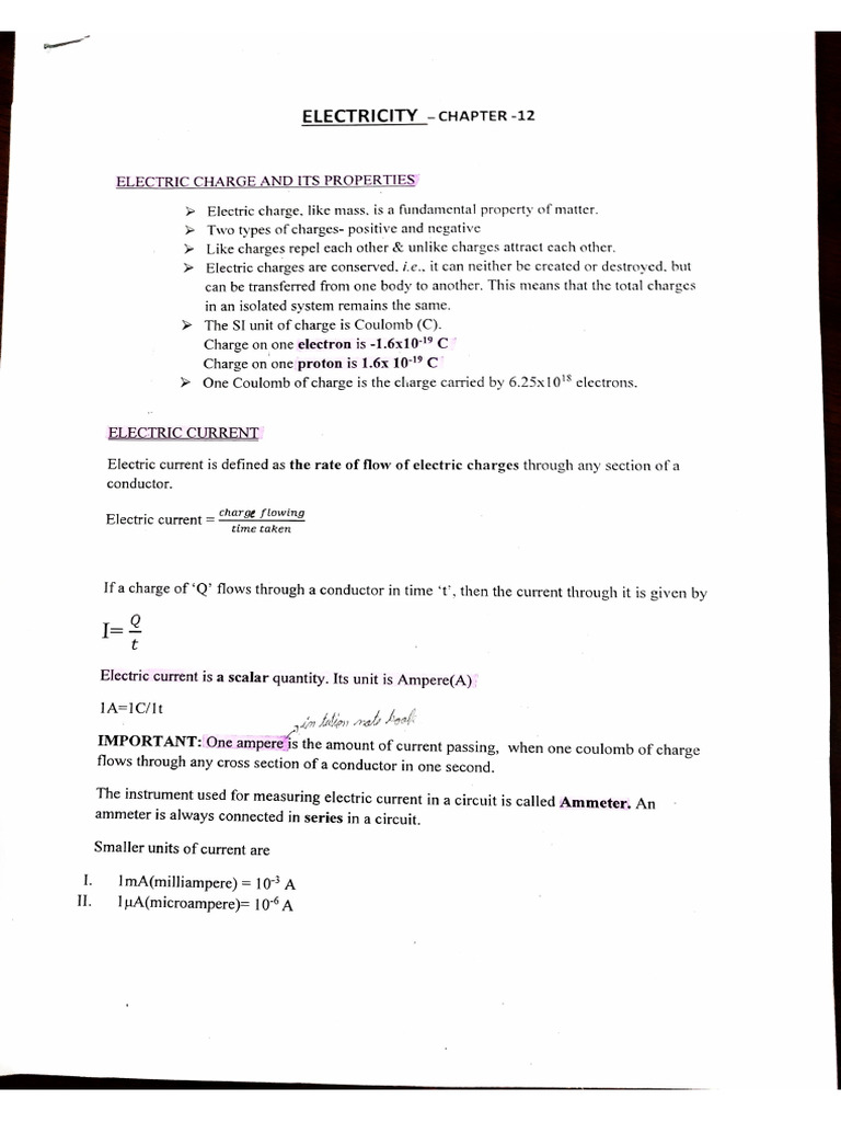 X ELECTRICITY NOTES PDF