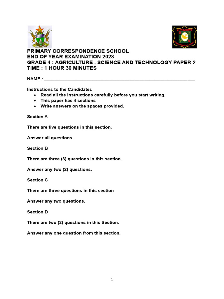 Grade 4 Agric Paper 2 Pdf Soil Agriculture