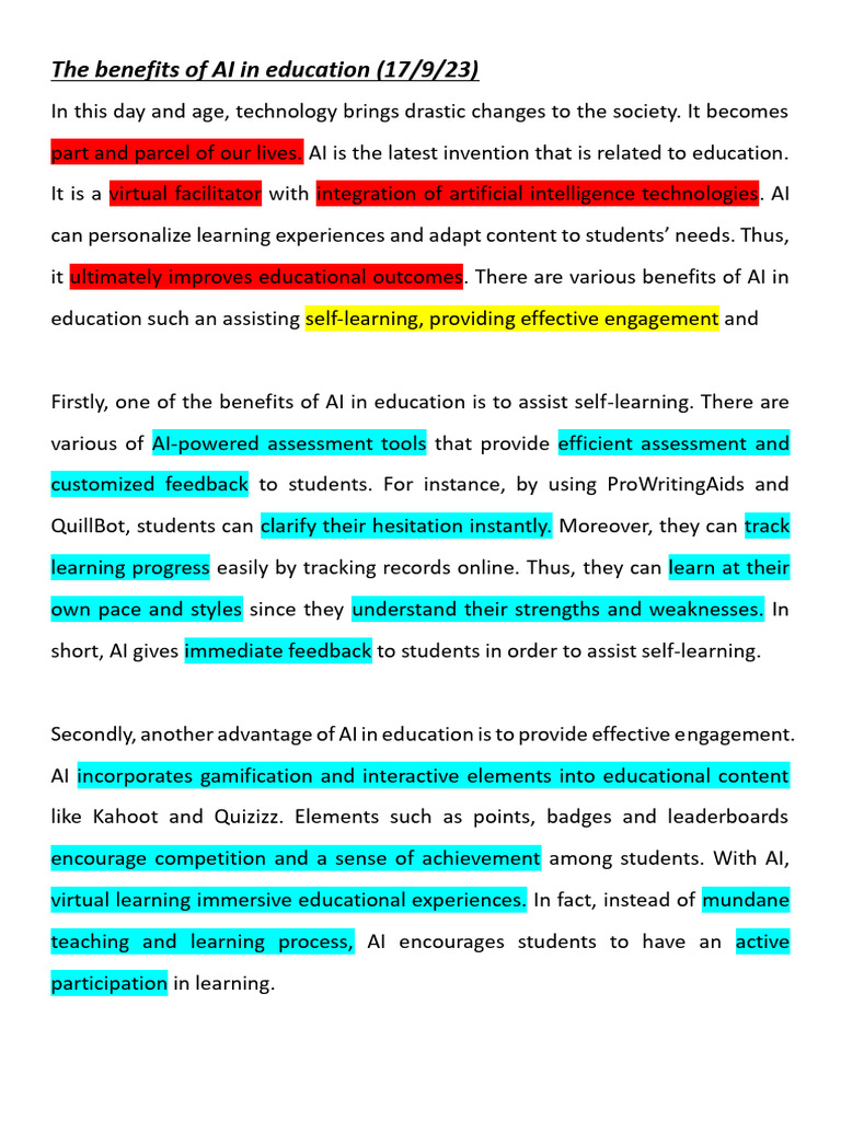 Benefits of AI in Education Explained | PDF | Artificial Intelligence ...