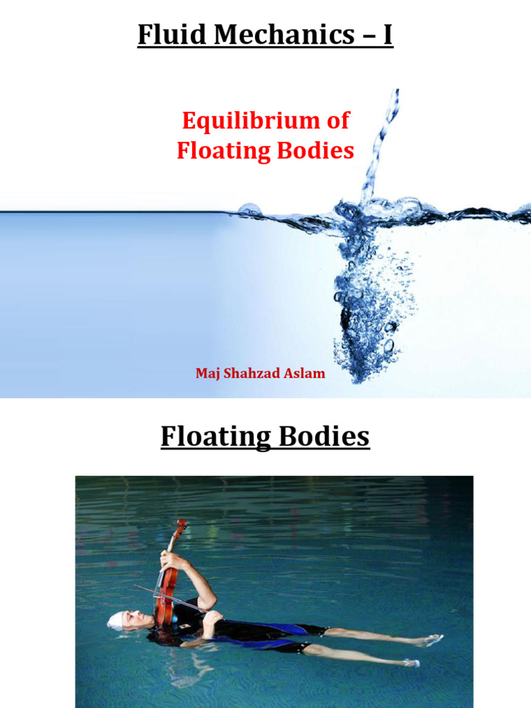 Lec5 Equilibrium of Floating Bodies PDF Buoyancy Gases
