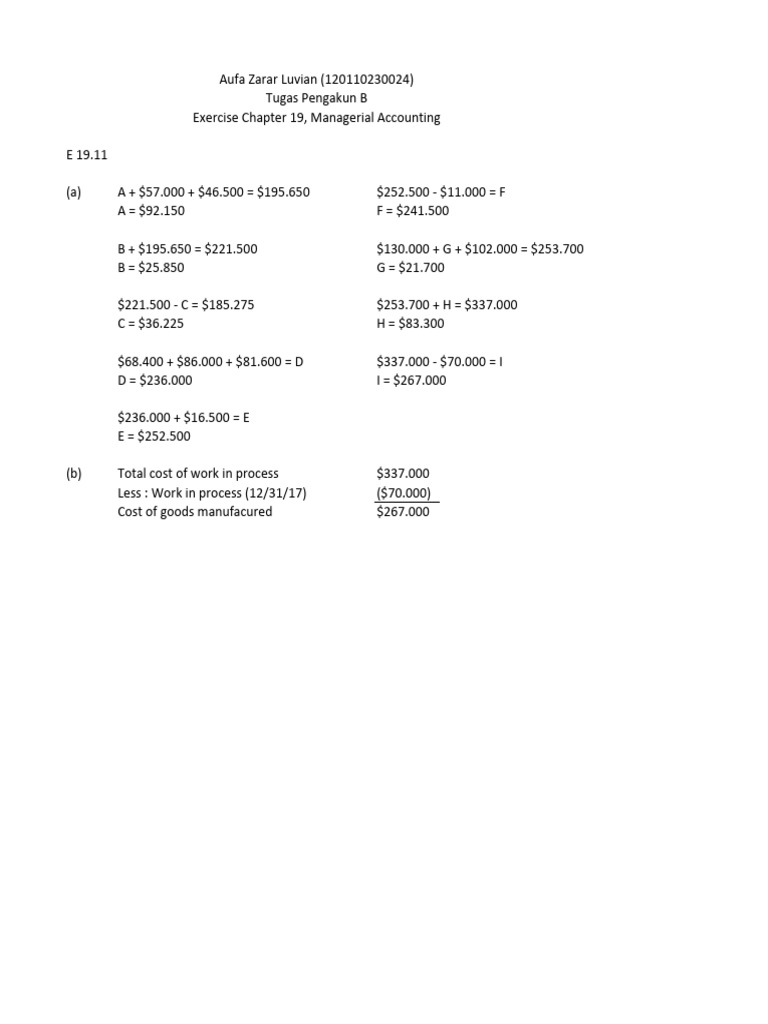 Managerial Accounting Exercises | PDF | Cost Of Goods Sold | Cost